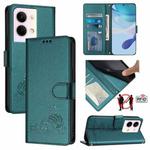 For OPPO Reno9 5G / Reno9 Pro 5G Cat Rat Embossed Pattern RFID Leather Phone Case with Lanyard(Peacock Green)