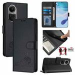 For OPPO Reno10 Global Cat Rat Embossed Pattern RFID Leather Phone Case with Lanyard(Black)