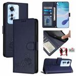 For OPPO F25 Pro 5G India Cat Rat Embossed Pattern RFID Leather Phone Case with Lanyard(Blue)