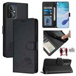 For OPPO Reno7 Z 5G Cat Rat Embossed Pattern RFID Leather Phone Case with Lanyard(Black)