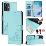 For OPPO Reno7 Lite Cat Rat Embossed Pattern RFID Leather Phone Case with Lanyard(Mint Green)