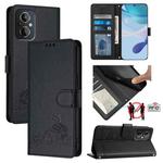 For OPPO Reno8 Lite 5G Cat Rat Embossed Pattern RFID Leather Phone Case with Lanyard(Black)