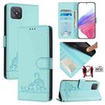 For OPPO A92S 5G Cat Rat Embossed Pattern RFID Leather Phone Case with Lanyard(Mint Green)