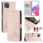 For OPPO A92S 5G Cat Rat Embossed Pattern RFID Leather Phone Case with Lanyard(Pink)