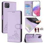 For OPPO A92S 5G Cat Rat Embossed Pattern RFID Leather Phone Case with Lanyard(Purple)