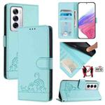 For OPPO Reno12 Global Cat Rat Embossed Pattern RFID Leather Phone Case with Lanyard(Mint Green)