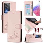 For OPPO K12x 5G Global Cat Rat Embossed Pattern RFID Leather Phone Case with Lanyard(Pink)