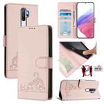 For OPPO A9 2020 4G Cat Rat Embossed Pattern RFID Leather Phone Case with Lanyard(Pink)