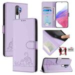 For OPPO A9 2020 4G Cat Rat Embossed Pattern RFID Leather Phone Case with Lanyard(Purple)