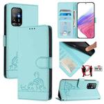 For OPPO A94 5G Global Cat Rat Embossed Pattern RFID Leather Phone Case with Lanyard(Mint Green)