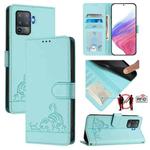 For OPPO F19 Pro / Reno5 F Cat Rat Embossed Pattern RFID Leather Phone Case with Lanyard(Mint Green)