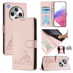 For OPPO Find X8 Cat Rat Embossed Pattern RFID Leather Phone Case with Lanyard(Pink)