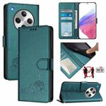 For OPPO Find X8 Cat Rat Embossed Pattern RFID Leather Phone Case with Lanyard(Peacock Green)