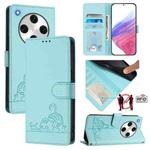 For OPPO Find X8 Pro Cat Rat Embossed Pattern RFID Leather Phone Case with Lanyard(Mint Green)