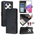 For OPPO Find X8 Pro Cat Rat Embossed Pattern RFID Leather Phone Case with Lanyard(Black)