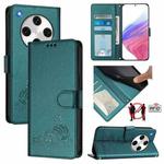 For OPPO Find X8 Pro Cat Rat Embossed Pattern RFID Leather Phone Case with Lanyard(Peacock Green)