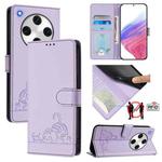 For OPPO Find X8 Pro Cat Rat Embossed Pattern RFID Leather Phone Case with Lanyard(Purple)