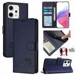 For OPPO Reno14 Pro 5G Global Cat Rat Embossed Pattern RFID Leather Phone Case with Lanyard(Blue)