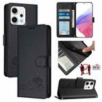 For OPPO Reno14 5G Global Cat Rat Embossed Pattern RFID Leather Phone Case with Lanyard(Black)