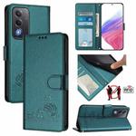 For OPPO A5 5G Global / A3 Pro 5G Global Cat Rat Embossed Pattern RFID Leather Phone Case with Lanyard(Peacock Green)