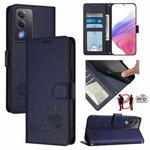 For OPPO A5 5G Global / A3 Pro 5G Global Cat Rat Embossed Pattern RFID Leather Phone Case with Lanyard(Blue)