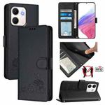 For OPPO A5x 4G Global / 5G Global Cat Rat Embossed Pattern RFID Leather Phone Case with Lanyard(Black)