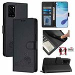 For Realme V11 5G Cat Rat Embossed Pattern RFID Leather Phone Case with Lanyard(Black)