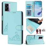 For Realme Narzo 50 Cat Rat Embossed Pattern RFID Leather Phone Case with Lanyard(Mint Green)