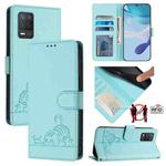 For Realme 8 5G / 9 5G India Cat Rat Embossed Pattern RFID Leather Phone Case with Lanyard(Mint Green)