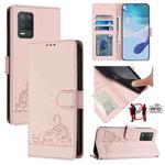 For Realme V13 5G / Q3 5G Cat Rat Embossed Pattern RFID Leather Phone Case with Lanyard(Pink)