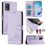 For Realme Q3i 5G Cat Rat Embossed Pattern RFID Leather Phone Case with Lanyard(Purple)