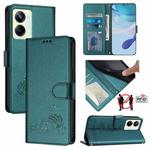 For Realme 10 Pro 5G Cat Rat Embossed Pattern RFID Leather Phone Case with Lanyard(Peacock Green)