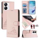 For Realme 10 Pro+ 5G Cat Rat Embossed Pattern RFID Leather Phone Case with Lanyard(Pink)