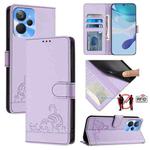 For Realme 10T 5G / 10S 5G Cat Rat Embossed Pattern RFID Leather Phone Case with Lanyard(Purple)