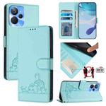 For Realme 9i 5G India Cat Rat Embossed Pattern RFID Leather Phone Case with Lanyard(Mint Green)