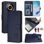 For Realme 11 4G Global Cat Rat Embossed Pattern RFID Leather Phone Case with Lanyard(Blue)