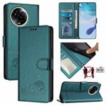 For Realme 11 5G Global / 11X 5G Cat Rat Embossed Pattern RFID Leather Phone Case with Lanyard(Peacock Green)