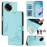 For Realme C67 5G India Cat Rat Embossed Pattern RFID Leather Phone Case with Lanyard(Mint Green)