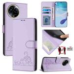 For Realme C67 5G India Cat Rat Embossed Pattern RFID Leather Phone Case with Lanyard(Purple)