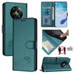 For Realme 12 5G Global Cat Rat Embossed Pattern RFID Leather Phone Case with Lanyard(Peacock Green)