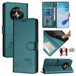 For Realme Narzo 70 Pro 5G India Cat Rat Embossed Pattern RFID Leather Phone Case with Lanyard(Peacock Green)