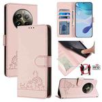 For Realme 12 Pro 5G Global Cat Rat Embossed Pattern RFID Leather Phone Case with Lanyard(Pink)