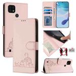 For Realme C20 / C11 2021 / C21 Cat Rat Embossed Pattern RFID Leather Phone Case with Lanyard(Pink)