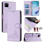 For Realme C25 / C15 / C12 Cat Rat Embossed Pattern RFID Leather Phone Case with Lanyard(Purple)