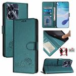 For Realme Narzo N55 Cat Rat Embossed Pattern RFID Leather Phone Case with Lanyard(Peacock Green)
