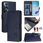 For Realme C65 4G Global Cat Rat Embossed Pattern RFID Leather Phone Case with Lanyard(Blue)