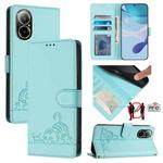 For Realme C67 4G Global Cat Rat Embossed Pattern RFID Leather Phone Case with Lanyard(Mint Green)