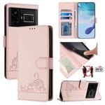 For Realme GT 5G / GT NEO 5G Cat Rat Embossed Pattern RFID Leather Phone Case with Lanyard(Pink)