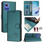 For Realme GT NEO3 Cat Rat Embossed Pattern RFID Leather Phone Case with Lanyard(Peacock Green)