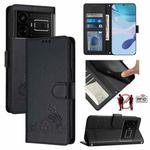 For Realme GT5 5G 240W / GT5 5G Cat Rat Embossed Pattern RFID Leather Phone Case with Lanyard(Black)